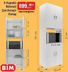 4 KAPAKLI  BÖLMELİ  ÇOK AMAÇLI  DOLAP